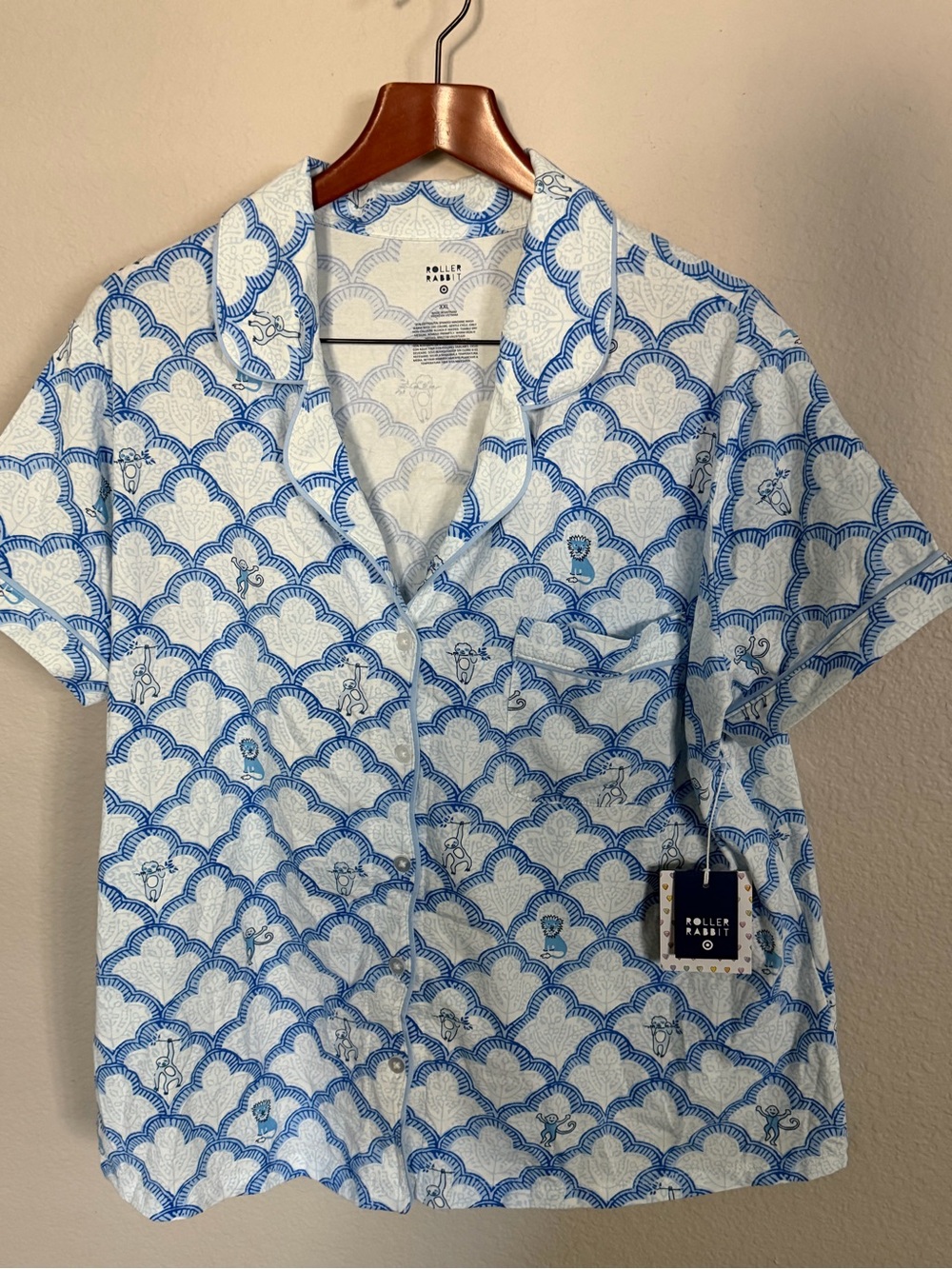 NWT Roller Rabbit Target Blue & White 2 Pc. Set Short-Sleeve Pajamas XXL